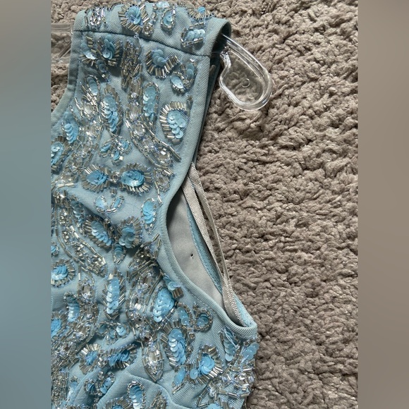 Gorgeous Aidan Mattox Prom Wedding Evening Gown Blue Gray Sequins Beads Size 4 - Picture 14 of 16